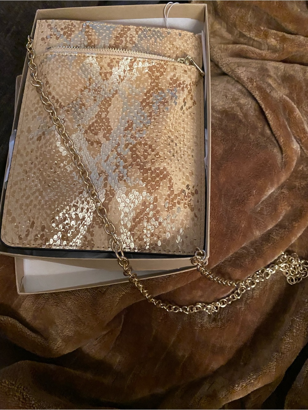 Tres Jolie Accessories Gold Sequin Crossbody with Chain Strap